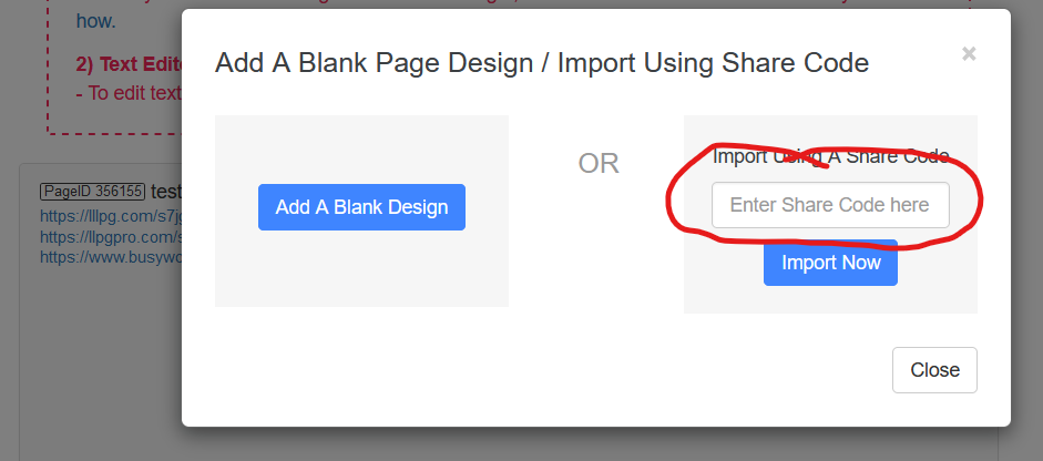 Add share code page