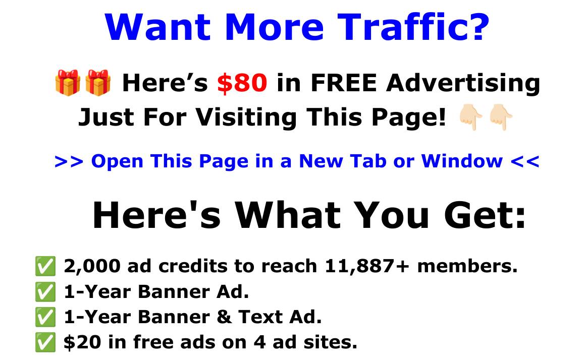 >> 🎁🎁 Here’s 80 in FREE Advertising! <<