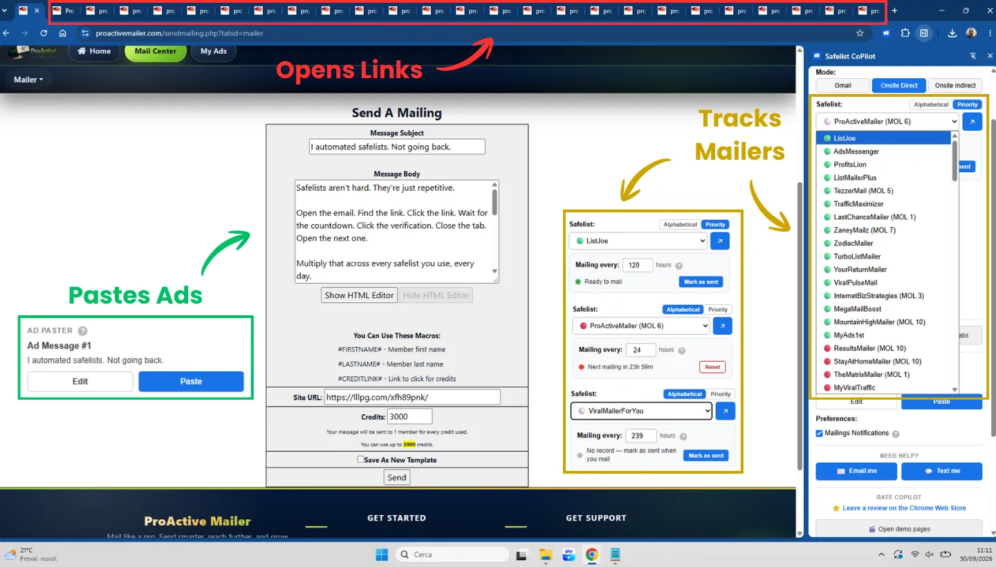 Safelist CoPilot opens links, tracks mailers, and pastes ads