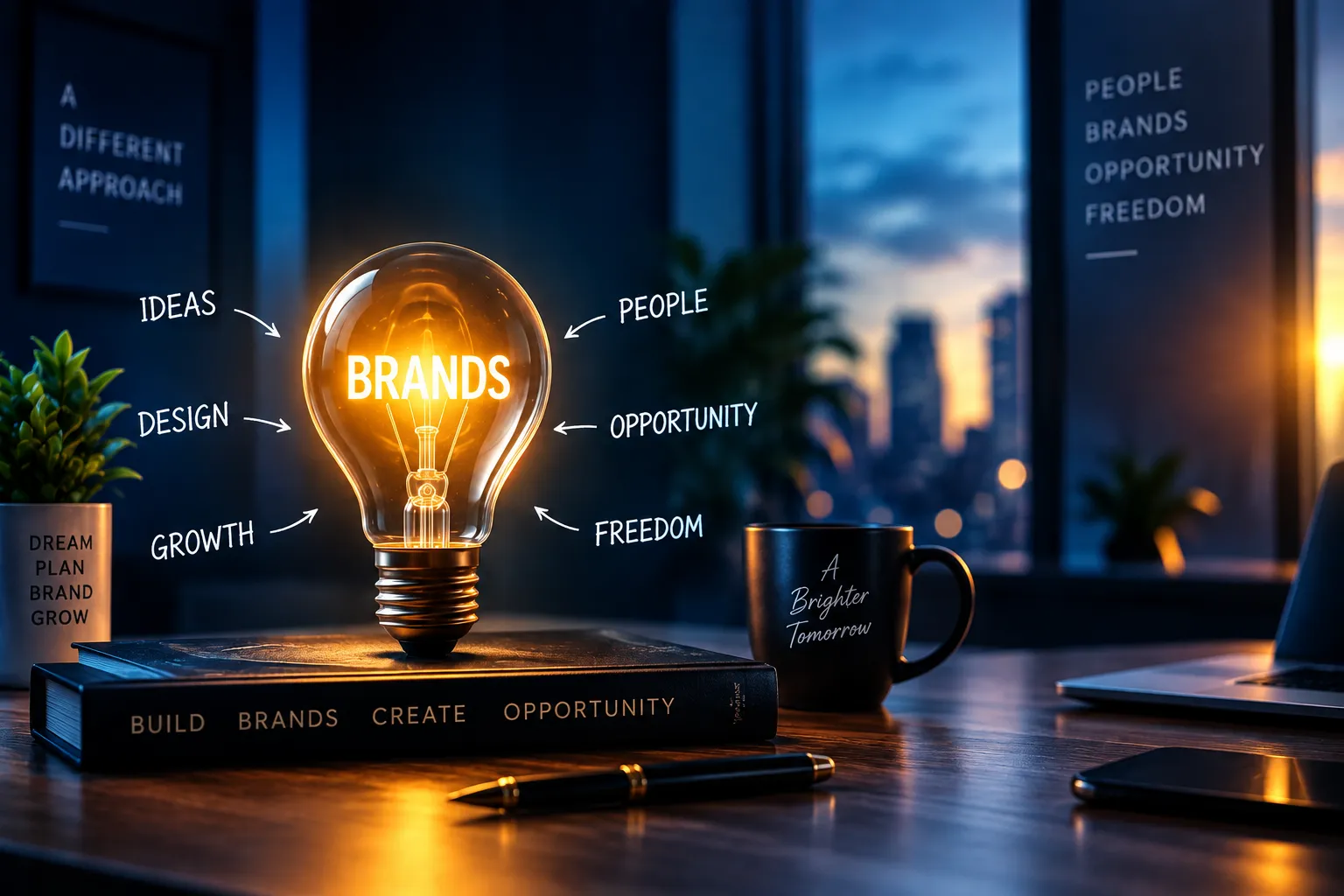 Glowing lightbulb representing ideas, branding, and opportunity